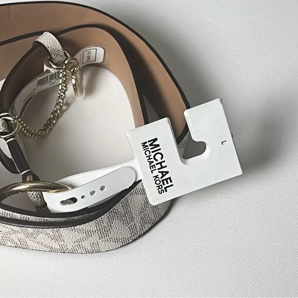 Michael Kors Women's Gray and White Logo Belt Sz L